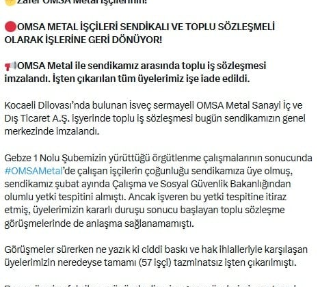 OMSA Metal'de 70 günlük grev sonuç verdi