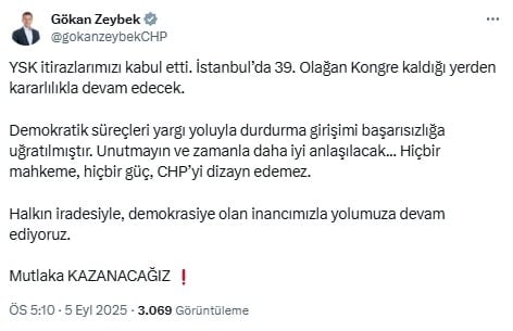 CHP'li Gökan Zeybek'ten YSK kararına ilişkin açıklama