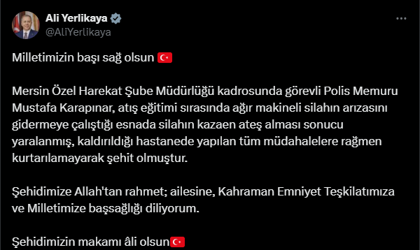 Bakan Yerlikaya duyurdu: 1 polis memuru şehit oldu