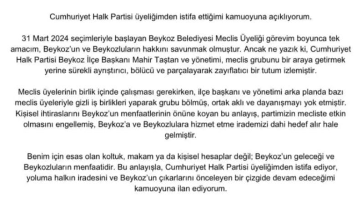 Son Dakika… Beykoz Belediyesi'nde 2 CHP'li daha istifa etti