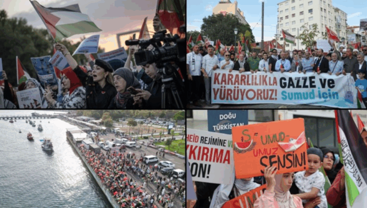 İstanbul'da Küresel Sumud Filosu'na destek gösterisi