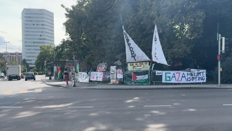 BM önünde çadır eylemi yapan Filistin destekçileri, Küresel Kararlılık Filosu'na koruma talep ediyor
