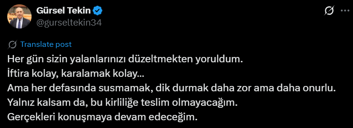 Gürsel Tekin'den imalı paylaşım