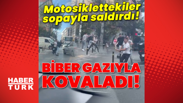 Motosiklettekiler sopayla saldırdı! Biber gazıyla karşılık verdi!