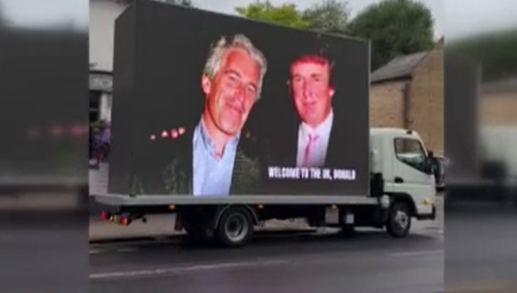 Trump ve Epstein'ın fotoğrafını yayınlayan reklam aracına İngiliz polisi el koydu