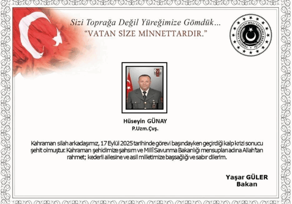 MSB: Piyade Uzman Çavuş Hüseyin Günay şehit oldu