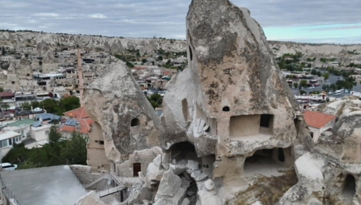 Kapadokya’da peribacasının bir kısmı yıkıldı