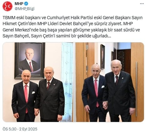Hikmet Çetin'den Bahçeli'ye sürpriz ziyaret