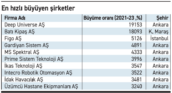 En hızlı büyüyen 100 şirket, 6 tur bindirdi